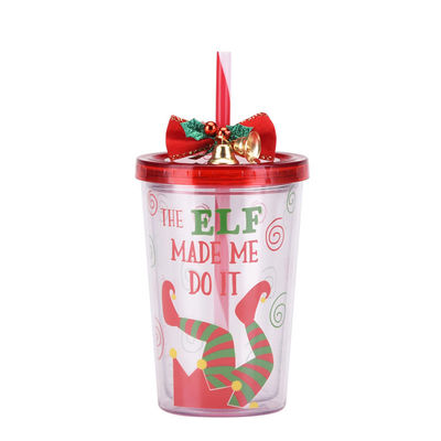 Doppelschicht BAP GRATIS Kunststoff Weihnachtsdesign Stroh Trinkwasser Tasse mit Glocke 115g