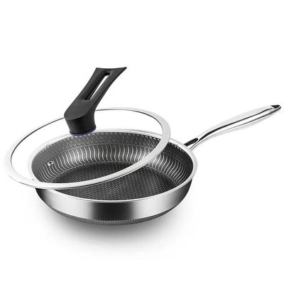 Edelstahl-Honeyblock-Nonstick-Wok-Freitpfanne mit Glasdeckel für den Allzweckkofen