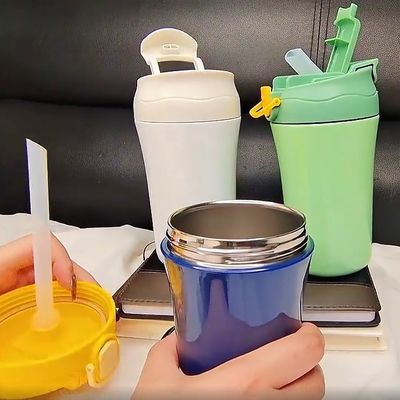 15oz Vakuum-Büro-Wasserflasche Doppelwand Isolierte Reise-Kaffee-Tasse mit Silikon-Deckel