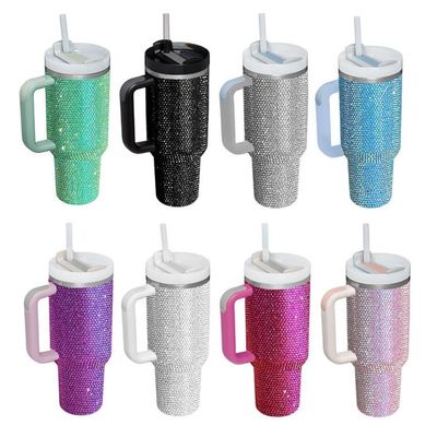 40oz Rhinestone Stuffed Tumbler Cup mit Griff und Stroh Doppelmauern Konstruktion