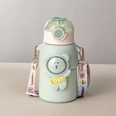 Outdoor-Aktivität Cartoon Design 500ml Edelstahl Kinder Thermosbecher mit Strohdeckel