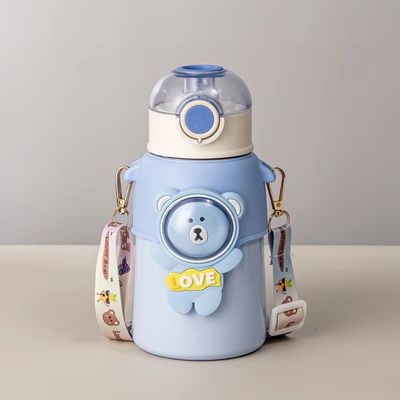Outdoor-Aktivität Cartoon Design 500ml Edelstahl Kinder Thermosbecher mit Strohdeckel