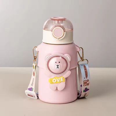 Outdoor-Aktivität Cartoon Design 500ml Edelstahl Kinder Thermosbecher mit Strohdeckel