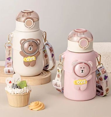 Outdoor-Aktivität Cartoon Design 500ml Edelstahl Kinder Thermosbecher mit Strohdeckel