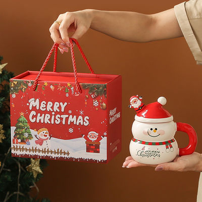 Nachhaltiger Keramik-Schneemann Weihnachtsmann Kaffee Weihnachtsbecher in Geschenkbox für Feste