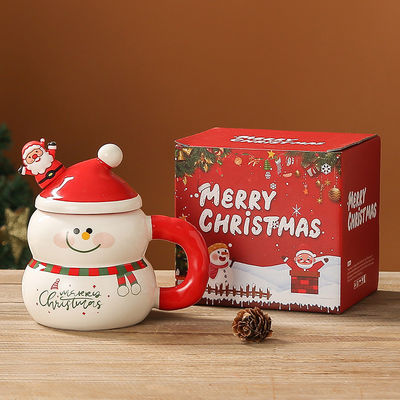 Nachhaltiger Keramik-Schneemann Weihnachtsmann Kaffee Weihnachtsbecher in Geschenkbox für Feste