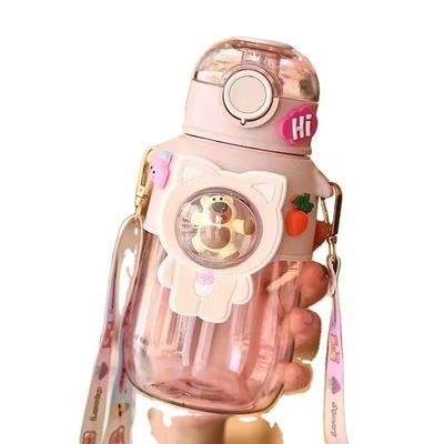 680ml PC PP Trinkwasser Sport Bär Cartoon Kinder Outdoor Plastik Wasserflasche mit Stroh