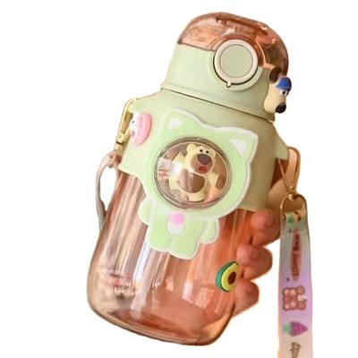 Stil Trinken Sport Bär Cartoon Kinder Outdoor 680ml Plastik Wasserflasche mit Stroh