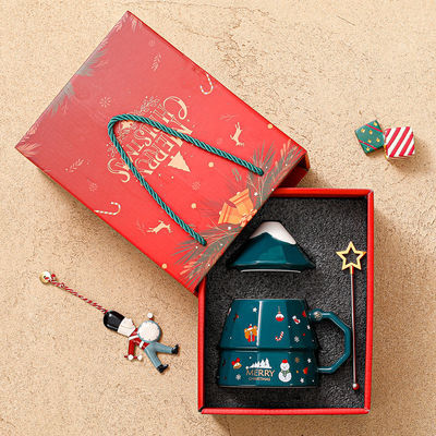 Weihnachtsbaum Design Cartoon Keramik-Tasse Geschenk-Box Set mit Deckel Löffel im amerikanischen Stil