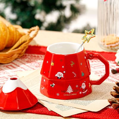 Weihnachtsbaum Design Cartoon Keramik-Tasse Geschenk-Box Set mit Deckel Löffel im amerikanischen Stil
