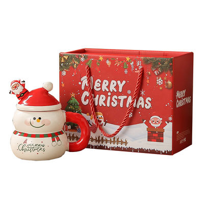 8.5x6.8cm Schneemann Weihnachtsmann Design Weihnachtsgeschenk Box Milch Kaffeetasse Becher mit HANDGREIP