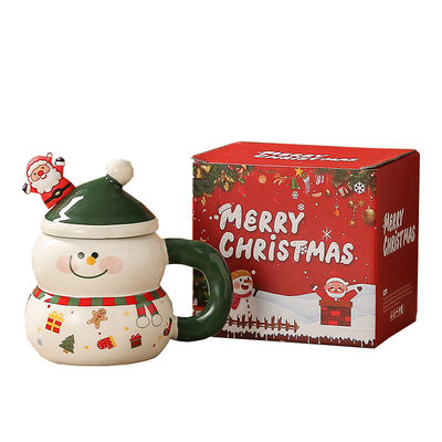 Vier Farben Weihnachtsgeschenk Schachtel Schneemann Weihnachtsmann Design Milch Kaffeetasse Becher mit Löffel