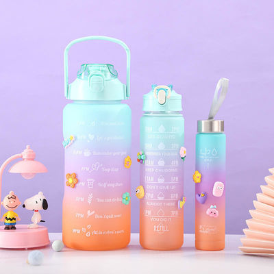 Motivations-Trio mit schwarzen Thermosflaschen 3 in 1 Set mit rosa Akzenten und Stroh