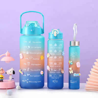 Motivations-Trio mit schwarzen Thermosflaschen 3 in 1 Set mit rosa Akzenten und Stroh