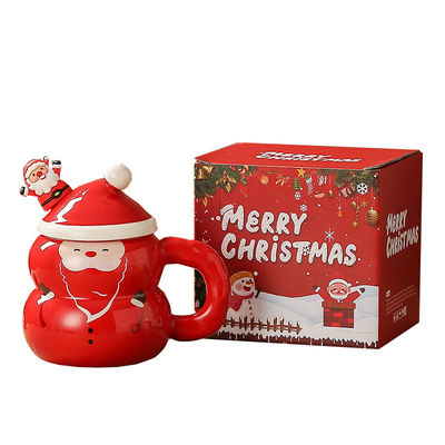 Customized Logo Akzeptabel Schneemann Weihnachtsmann Design Mädchen Weihnachtsgeschenk Schachtel Milch Kaffeetasse Becher mit Löffel 400ml