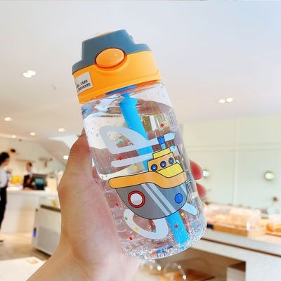 16OZ Kinder niedlich tragbare undichte Straight Drink Plastik Wasserflasche mit Stroh