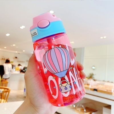 16OZ Kinder niedlich tragbare undichte Straight Drink Plastik Wasserflasche mit Stroh