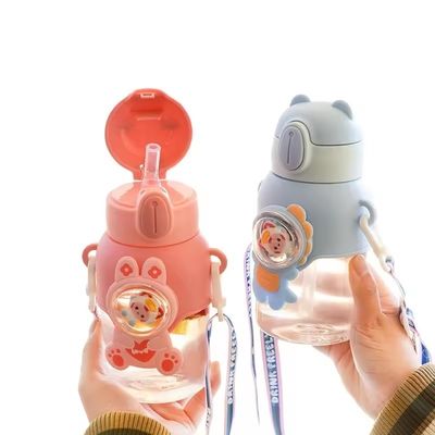 Unisex niedliche Wasserflasche Anti-Tropfen Strohbecher für Kinder Plastik Getränke Kinderbecher