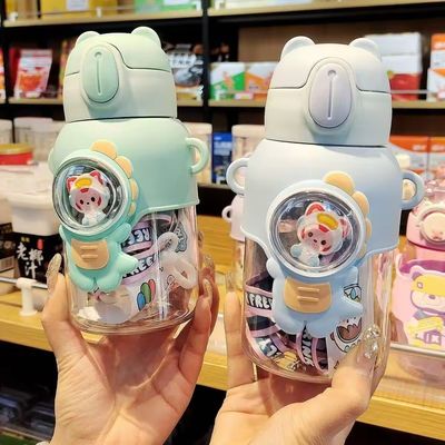 Unisex niedliche Wasserflasche Anti-Tropfen Strohbecher für Kinder Plastik Getränke Kinderbecher