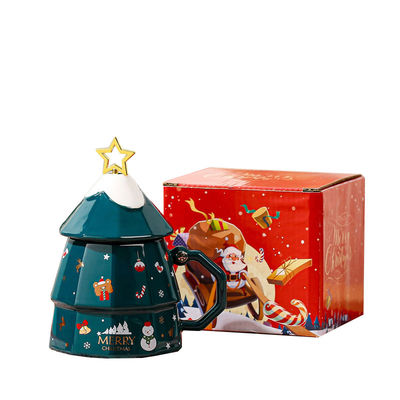 Großkapazität Weihnachtsbaum Design Keramik Tasse mit Deckel und Löffel nachhaltiges Geschenk