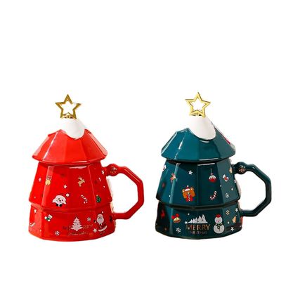 Großkapazität Weihnachtsbaum Design Keramik Tasse mit Deckel und Löffel nachhaltiges Geschenk