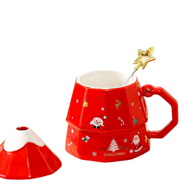 Großkapazität Weihnachtsbaum Design Keramik Tasse mit Deckel und Löffel nachhaltiges Geschenk