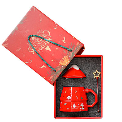 Großkapazität Weihnachtsbaum Design Keramik Tasse mit Deckel und Löffel nachhaltiges Geschenk