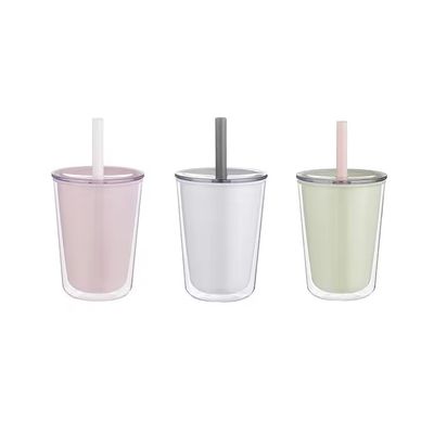 TOUR Doppelwandflasche aus Plastik mit Stroh