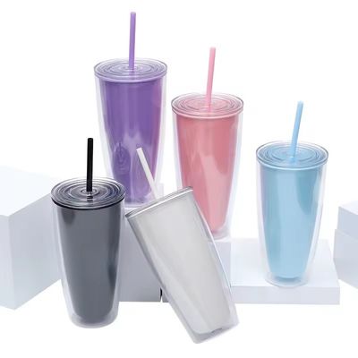 TOUR Anwendbar Erwachsene 24oz BPA-freier Doppelwand-Plastik-Tumbler mit Stroh und Deckel