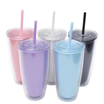 Big Belly Cup 24oz Doppelwand-Wasserflasche aus Plastik mit Stroh und individueller Farbe