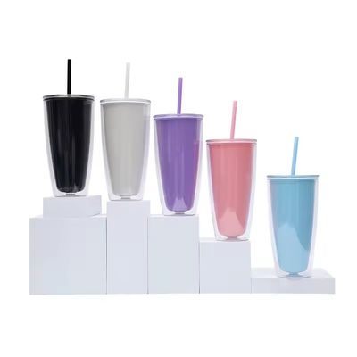 Big Belly Cup 24oz Doppelwand-Wasserflasche aus Plastik mit Stroh und individueller Farbe