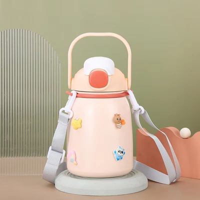 Zeichentrickfilm-Design 800ml Big Belly Cup Isoliert Kind Süßes Vakuum Flaschen Thermos mit Stroh