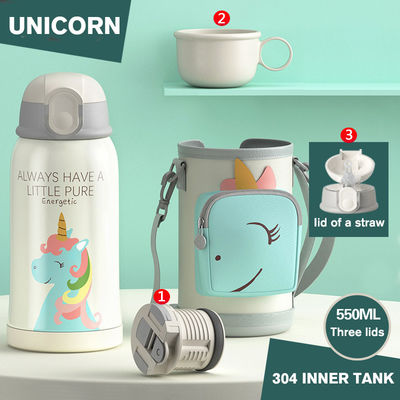 Portable 550ml Edelstahlthermos mit Becherhüllen und Strohkarikaturdesign