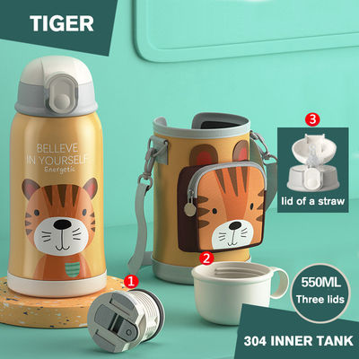 Nachhaltige 550 ml isolierte 304 Edelstahl Wasserflasche mit Strohdeckel für Kinder