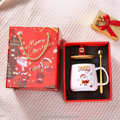 2024 Top-Verkauf Weihnachtsbecher-Geschenk-Sets mit Deckel Löffel Für Familienväter Mütter Jugendliche 11,2*12,3cm