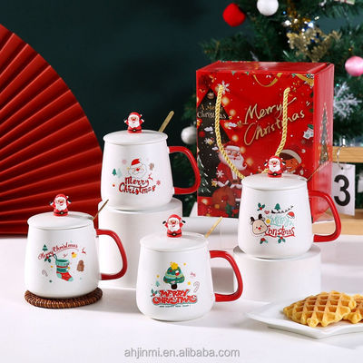 2024 Top-Verkauf Weihnachtsbecher-Geschenk-Sets mit Deckel Löffel Für Familienväter Mütter Jugendliche 11,2*12,3cm
