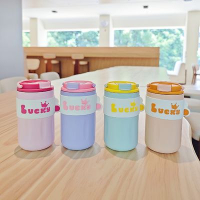 420ml Portable Creative Cute Straight Drink 304 Edelstahl Wasserflasche mit Deckel