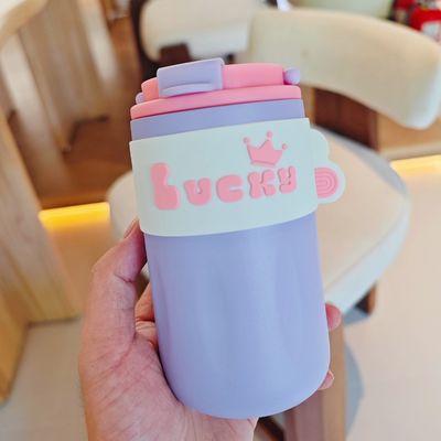 420ml Portable Creative Cute Straight Drink 304 Edelstahl Wasserflasche mit Deckel
