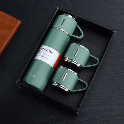 300g Business Isolierte 304 Edelstahl Wasserflaschen Vakuumflasche Set mit Becherdeckel