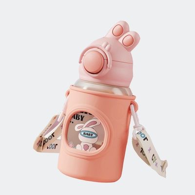 680 ml Zeichentrickfilm Stroh Silicone Leder Deckel Vakuum Isolierte Wasserflasche Für Kinder Kinder
