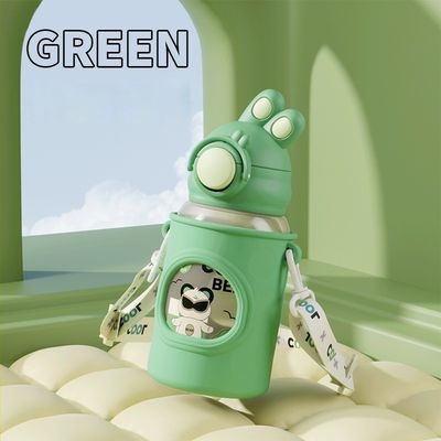 680 ml Zeichentrickfilm Stroh Silicone Leder Deckel Vakuum Isolierte Wasserflasche Für Kinder Kinder