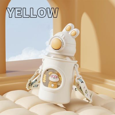 680 ml Zeichentrickfilm Stroh Silicone Leder Deckel Vakuum Isolierte Wasserflasche Für Kinder Kinder