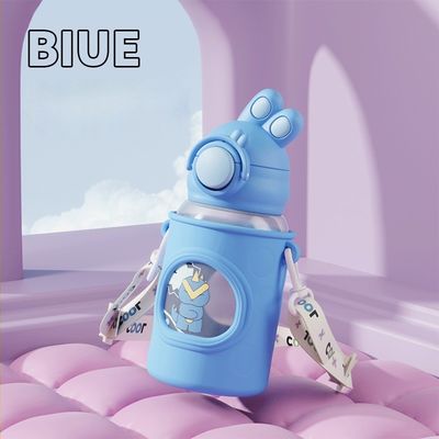 680 ml Zeichentrickfilm Stroh Silicone Leder Deckel Vakuum Isolierte Wasserflasche Für Kinder Kinder