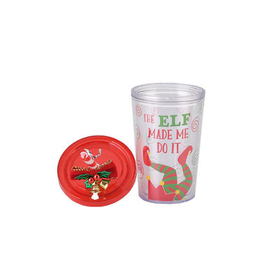 Doppelschicht BAP GRATIS Kunststoff Weihnachtsdesign Stroh Trinkwasser Tasse mit Glocke 115g