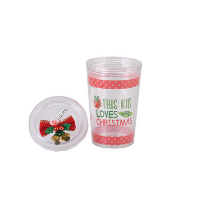Doppelschicht BAP GRATIS Kunststoff Weihnachtsdesign Stroh Trinkwasser Tasse mit Glocke 115g