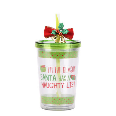 Weihnachtsdesign Doppelschicht-Plastik BAP GRATIS Stroh Trinkwasserbecher mit Glocke