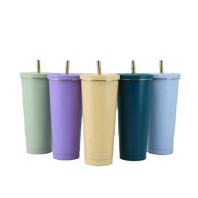 Maßgeschneiderte Farbe 500 ml 750 ml Doppelwand-Edelstahl-Vakuum-Tasse mit Stroh-isolierter Kaffeetumpler