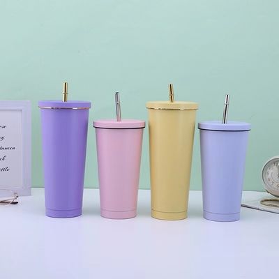 Maßgeschneiderte Farbe 500 ml 750 ml Doppelwand-Edelstahl-Vakuum-Tasse mit Stroh-isolierter Kaffeetumpler