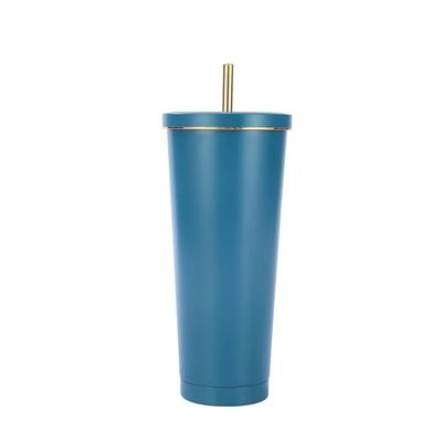 Maßgeschneiderte Farbe 500 ml 750 ml Doppelwand-Edelstahl-Vakuum-Tasse mit Stroh-isolierter Kaffeetumpler