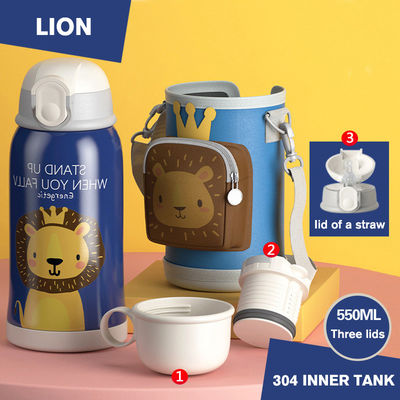 Vakuumflaschen Thermosen heiße Cartoon Edelstahl Kinder Wasserflasche mit 3 Deckeln
